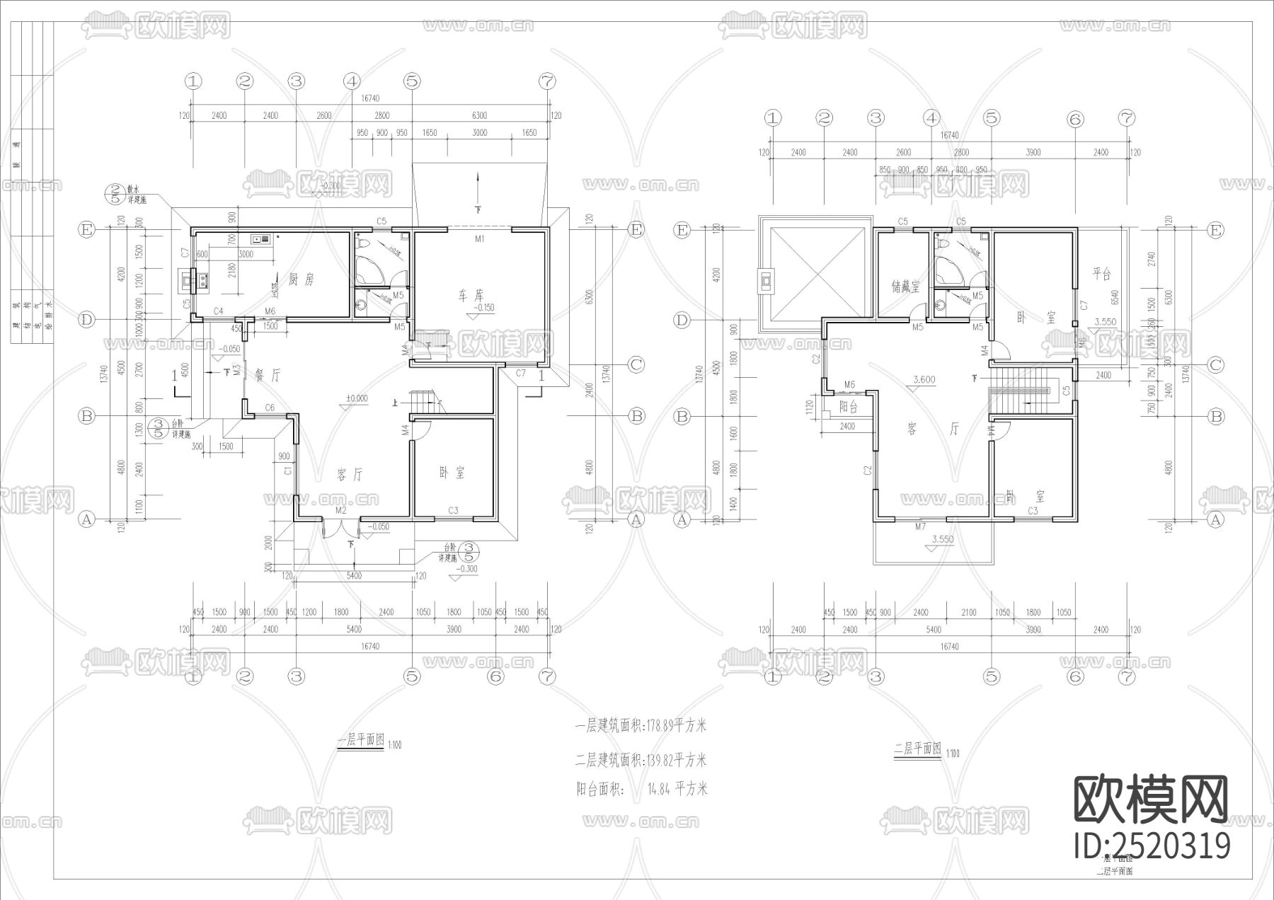 法式三百平双层别墅建筑cad施工图下载（渲染图2）