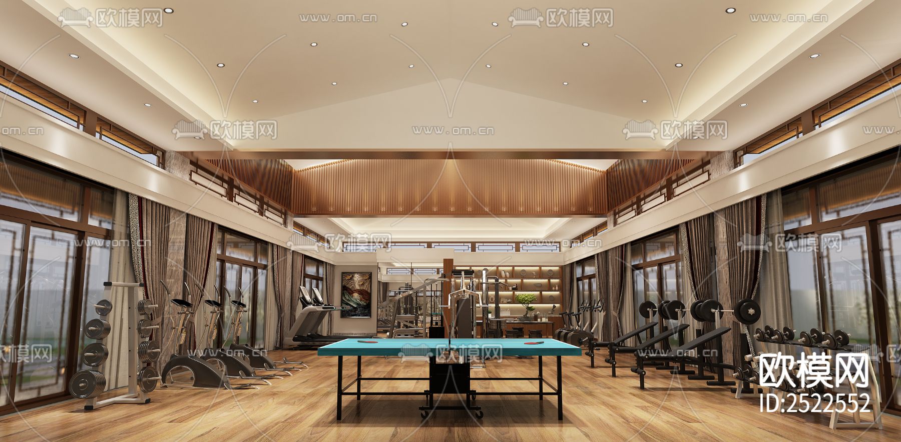 健身房会所CAD施工图下载（渲染图1）