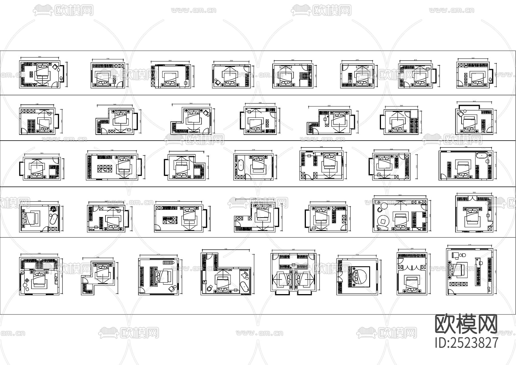 2023卧室平面布局大合集cad图库下载（渲染图5）