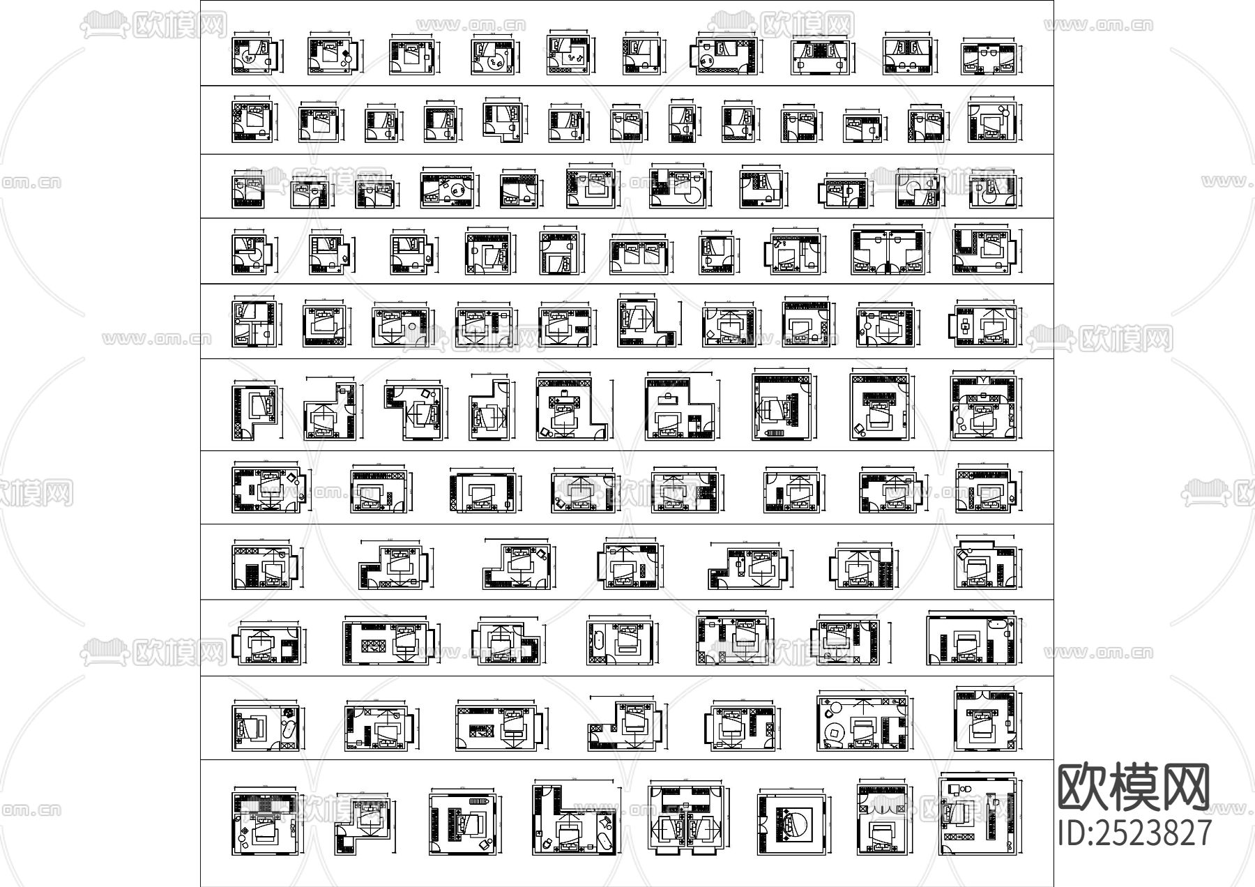 2023卧室平面布局大合集cad图库下载（渲染图4）