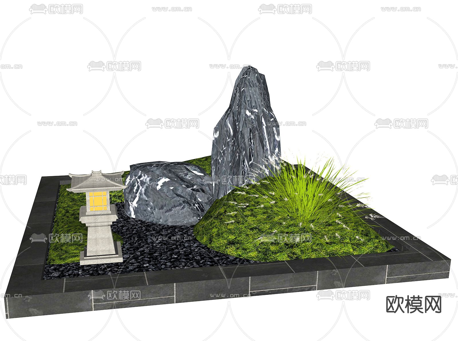 新中式景观石头小品su模型下载（渲染图2）