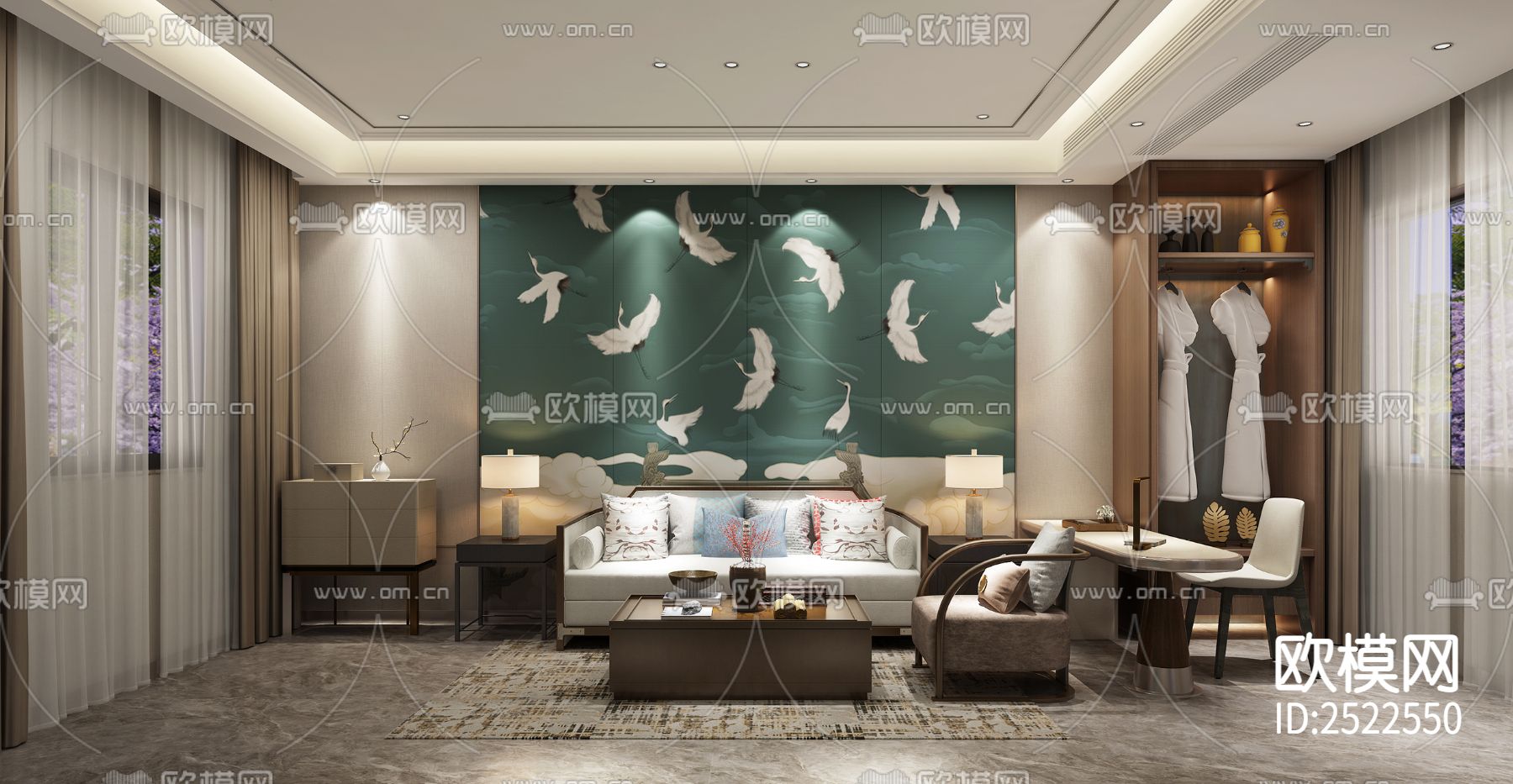 酒店客房CAD施工图下载（渲染图2）