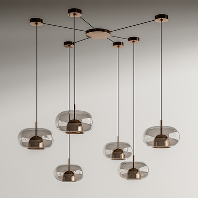 现代玻璃多头吊灯su模型