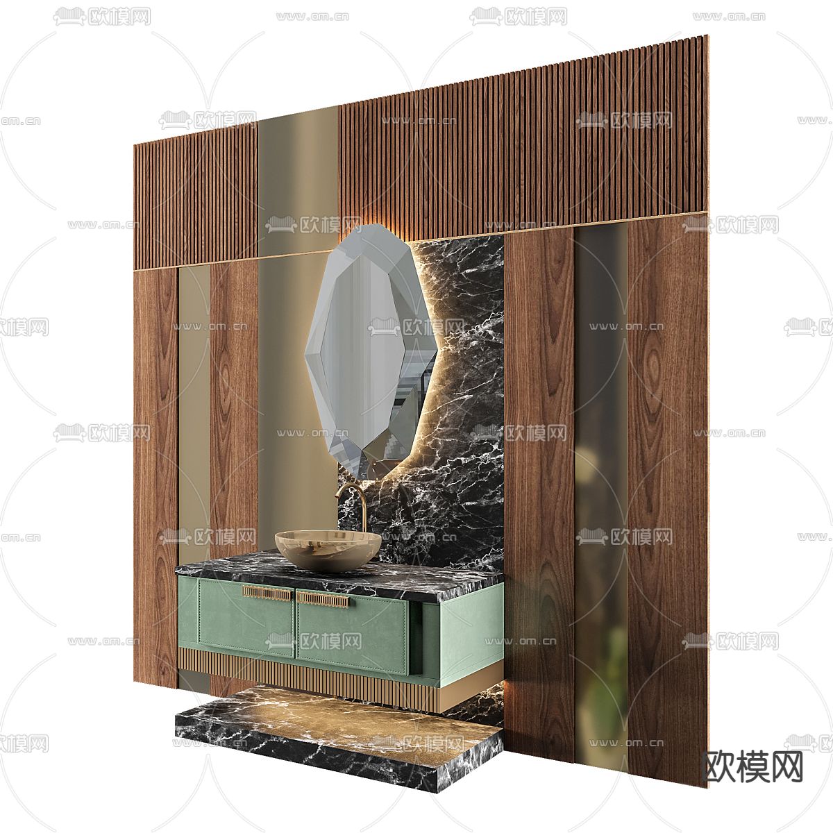 轻奢浴室柜 洗手台3d模型下载（渲染图2）