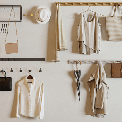  现代挂衣钩 衣服 包包 帽子su模型 