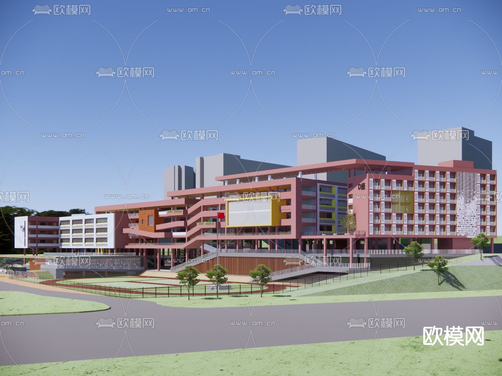文教学校 小学教学楼su模型下载（渲染图3）