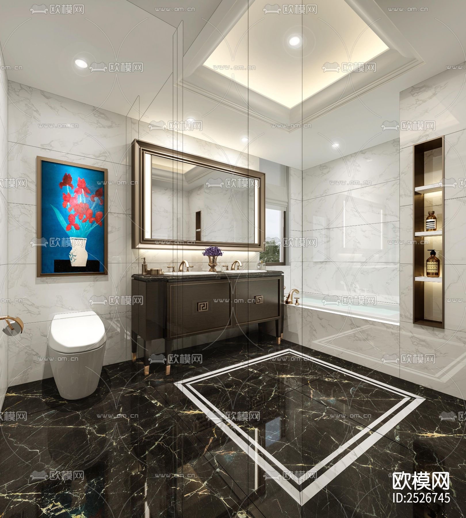 欧式家装大平层CAD施工图下载（渲染图5）