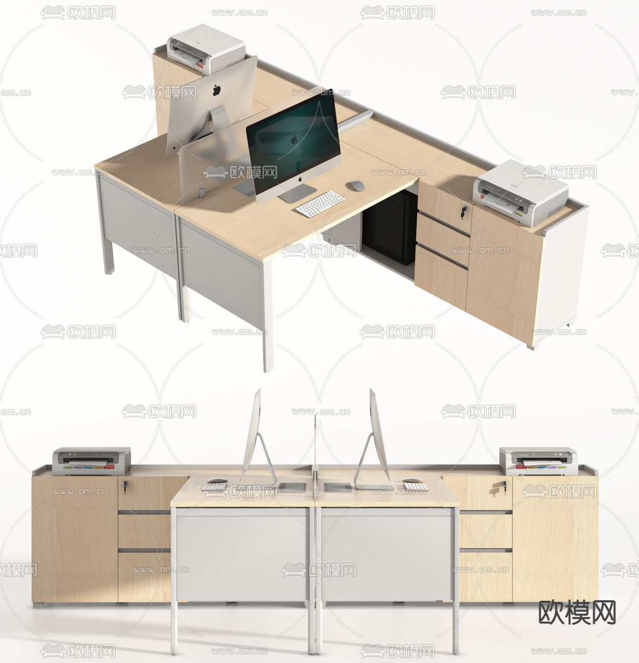 现代屏风卡位 办公桌su模型下载（渲染图1）
