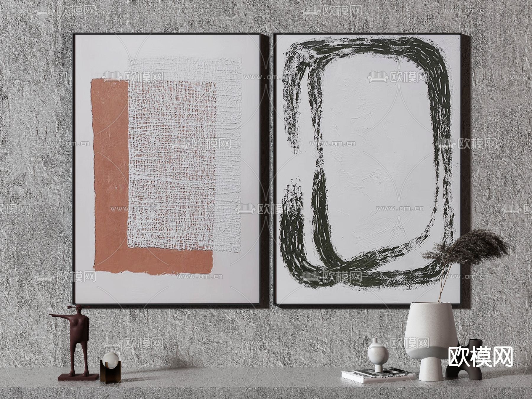 侘寂抽象画 装饰画3d模型下载