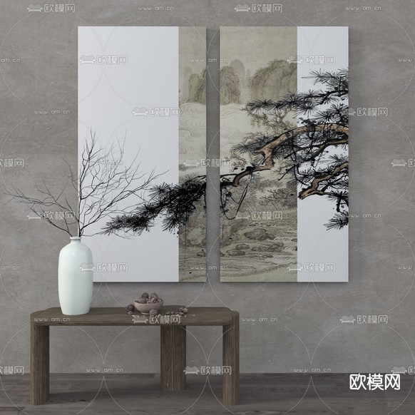侘寂装饰画免费3d模型下载(渲染图1)