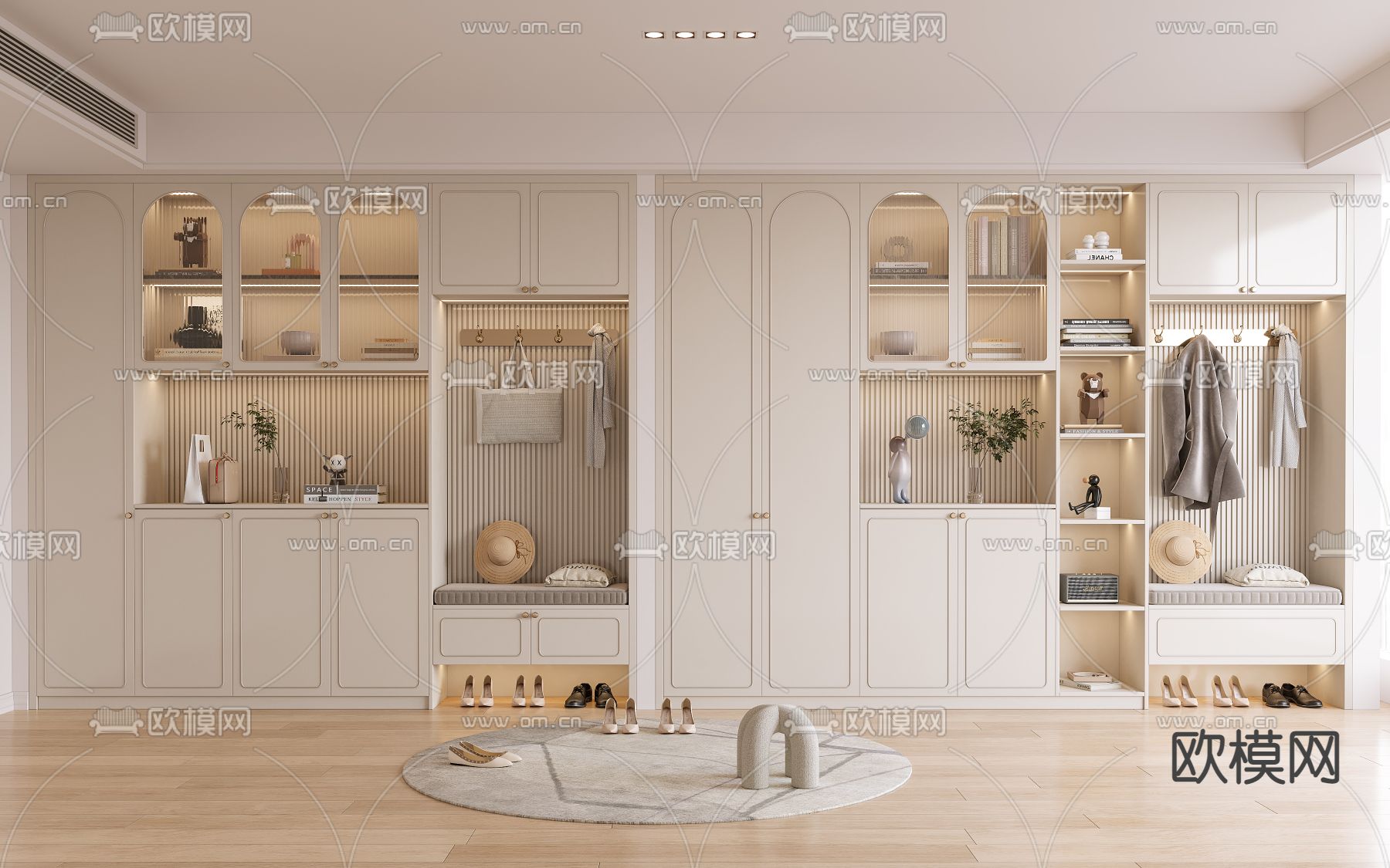 法式玄关鞋柜su模型下载（渲染图1）