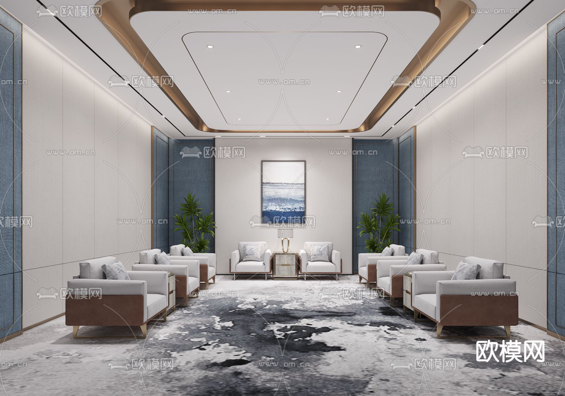 现代酒店接待室 会客室3d模型下载