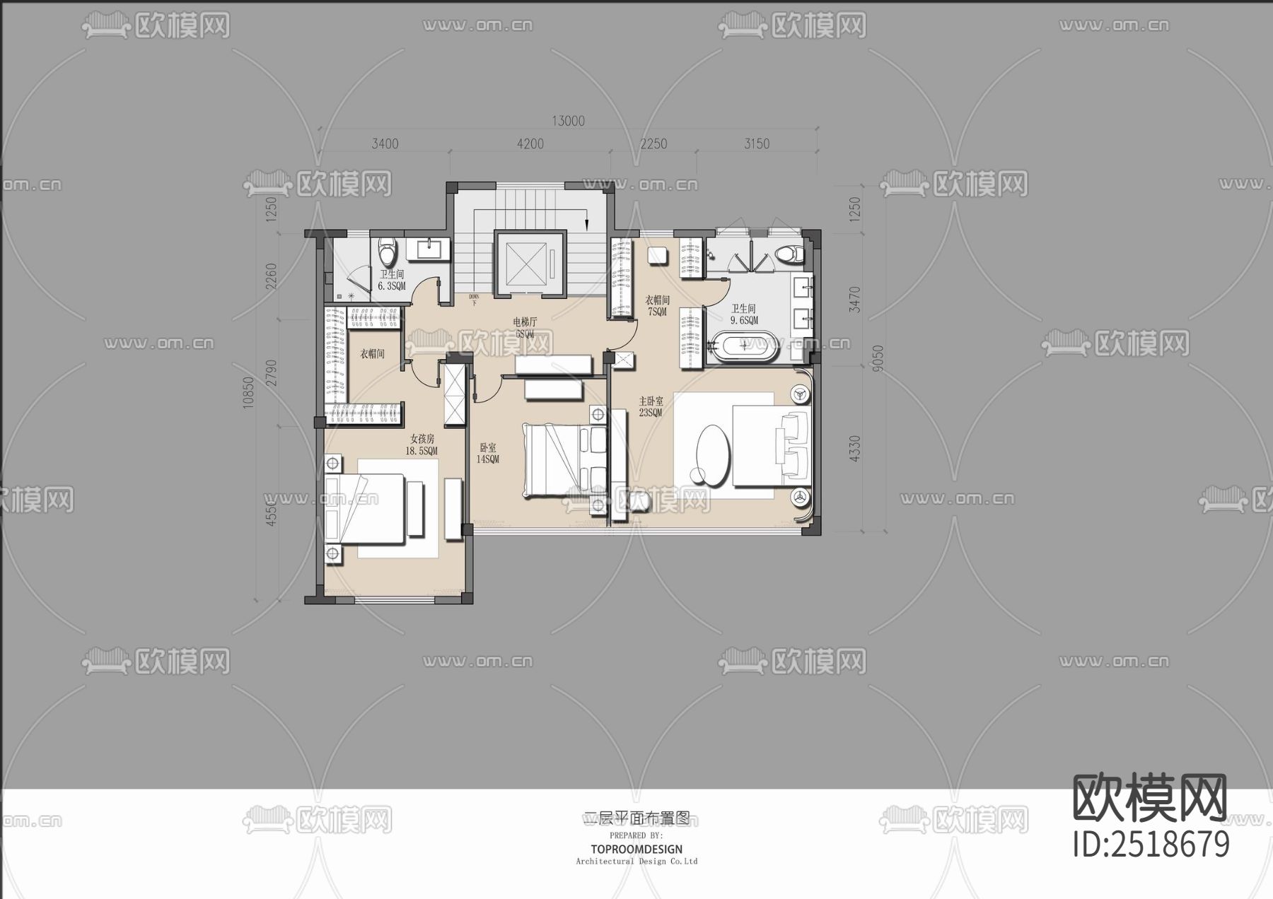 450㎡三层别墅CAD施工图下载（渲染图4）
