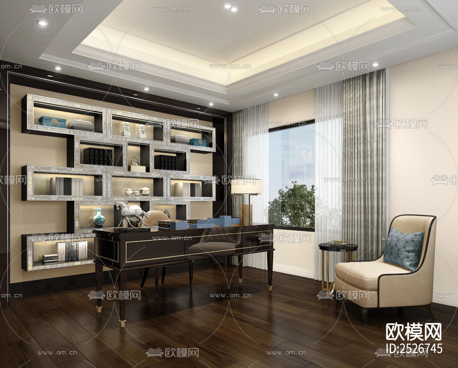 欧式家装大平层CAD施工图下载（渲染图3）