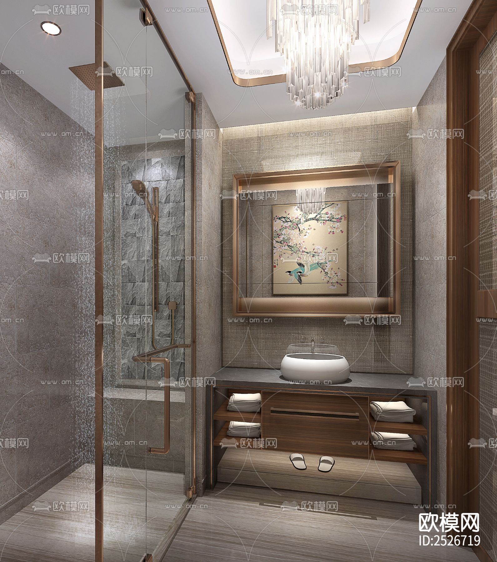 新中式家装大平层CAD施工图下载（渲染图8）