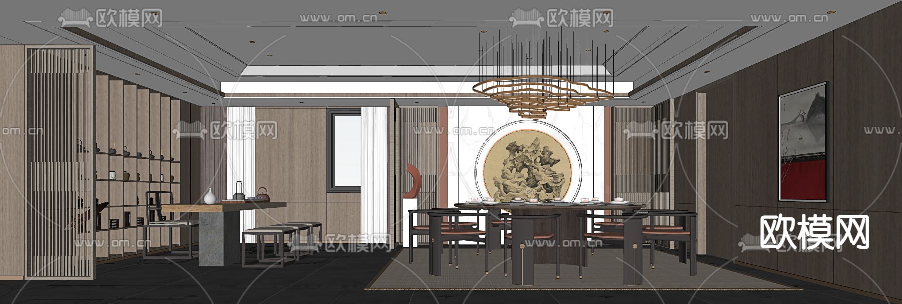 中餐厅包间 包厢 包房su模型下载（渲染图3）