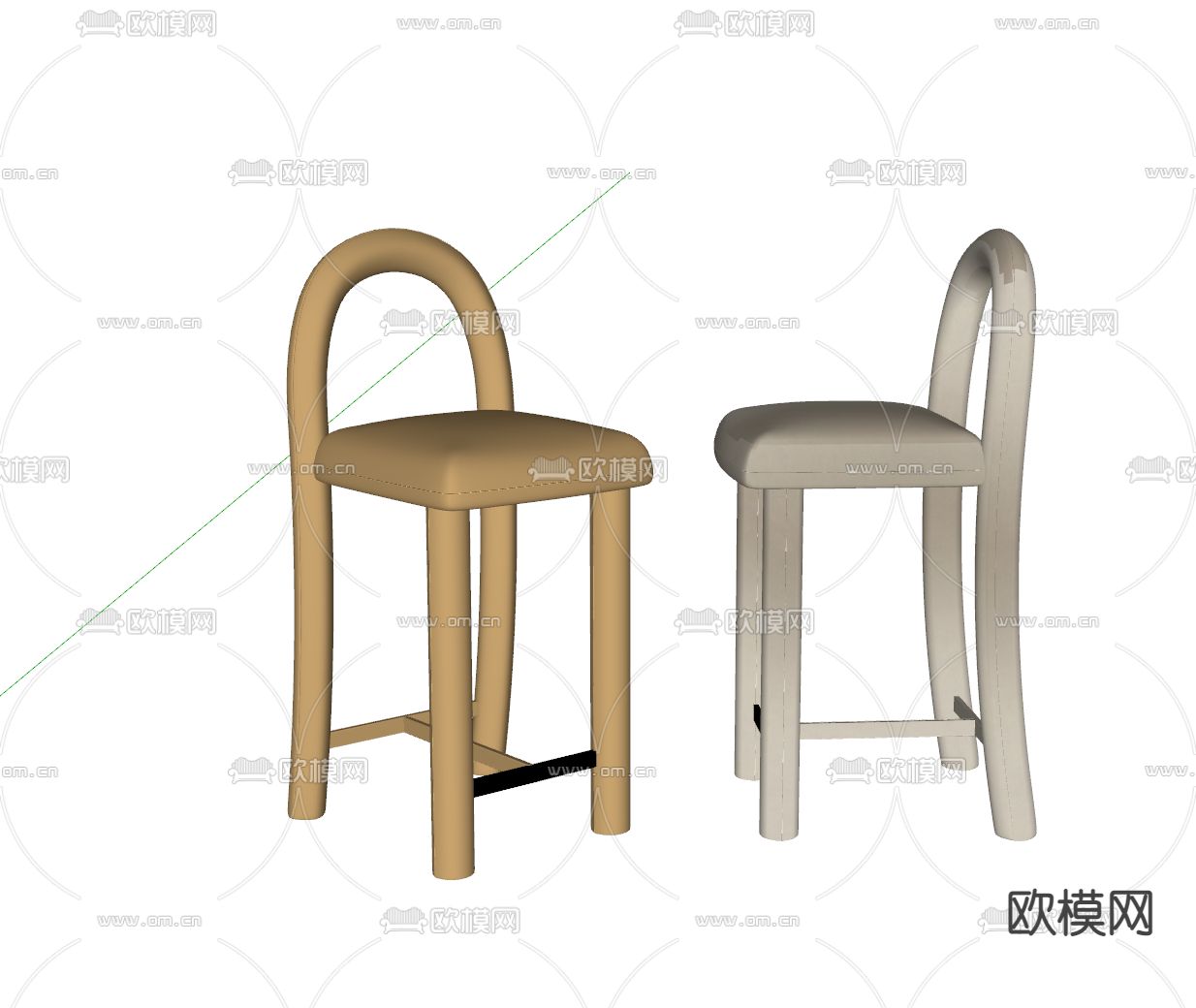奶油风吧椅su模型下载（渲染图2）