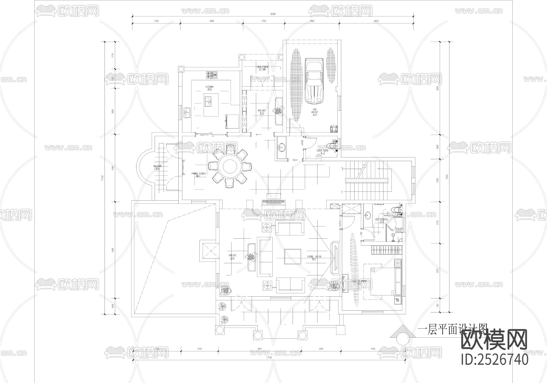 普罗旺斯别墅CAD施工图下载（渲染图3）