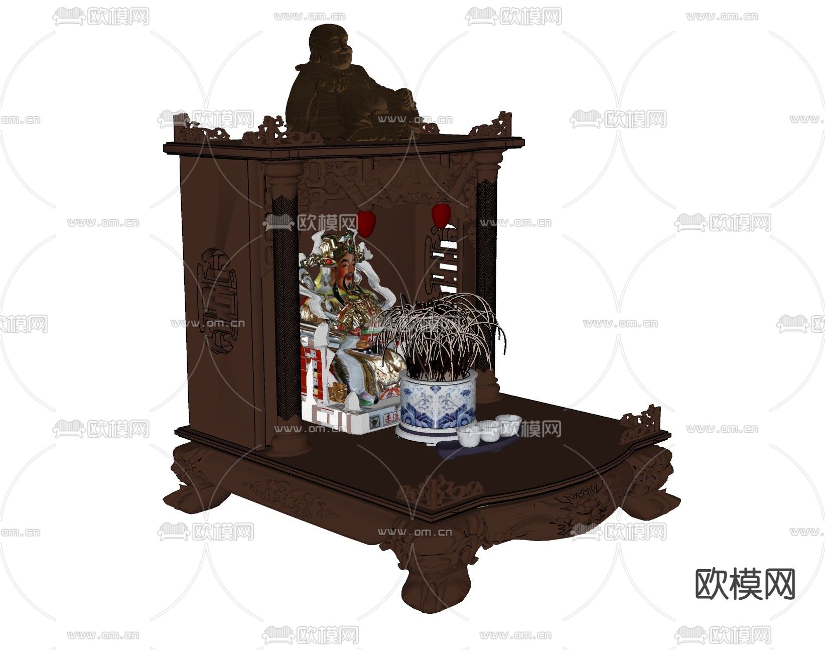 中式佛像 弥勒佛 关老爷 佛龛su模型下载（渲染图2）