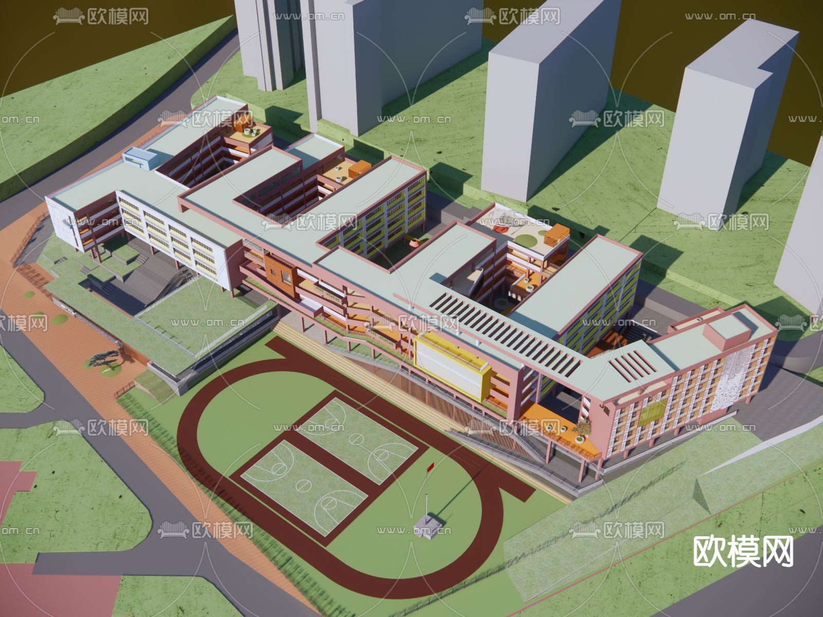 文教学校 小学教学楼su模型下载（渲染图1）