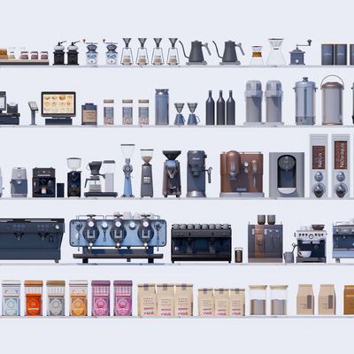  咖啡机 磨豆机 咖啡用品收银电脑su模型 