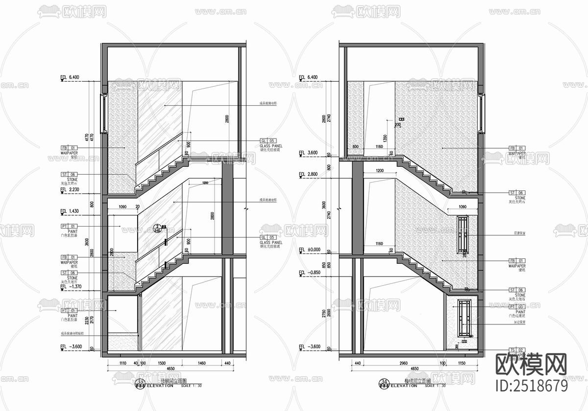 450㎡三层别墅CAD施工图下载（渲染图7）