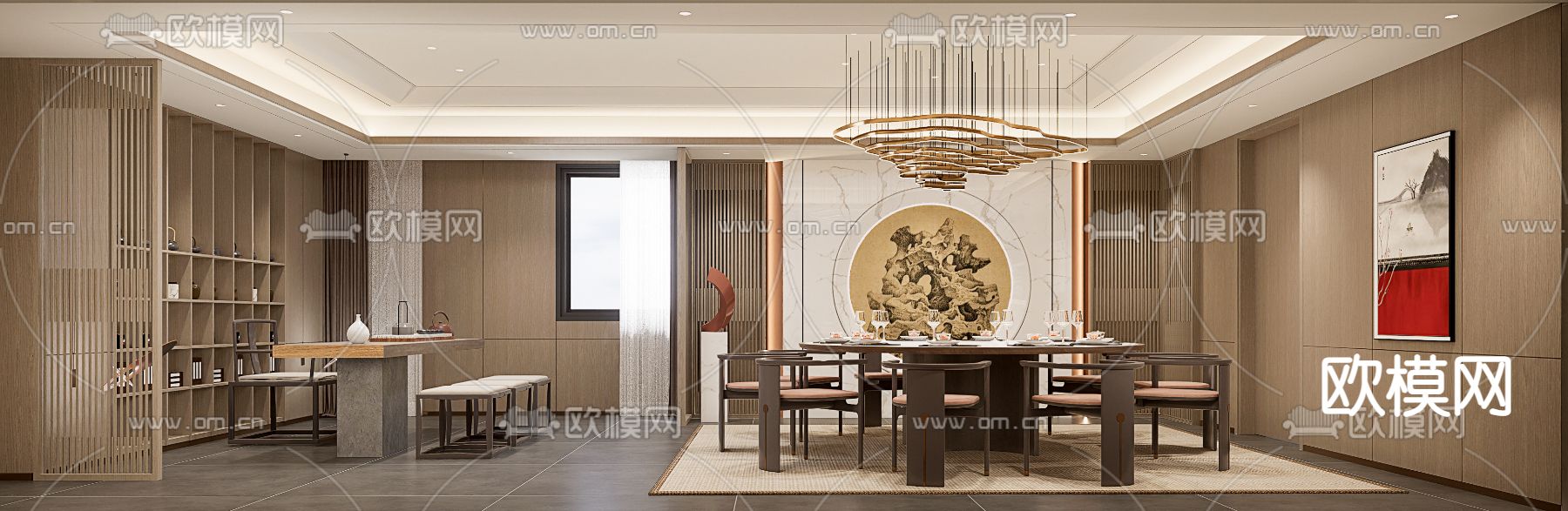 中餐厅包间 包厢 包房su模型下载（渲染图2）