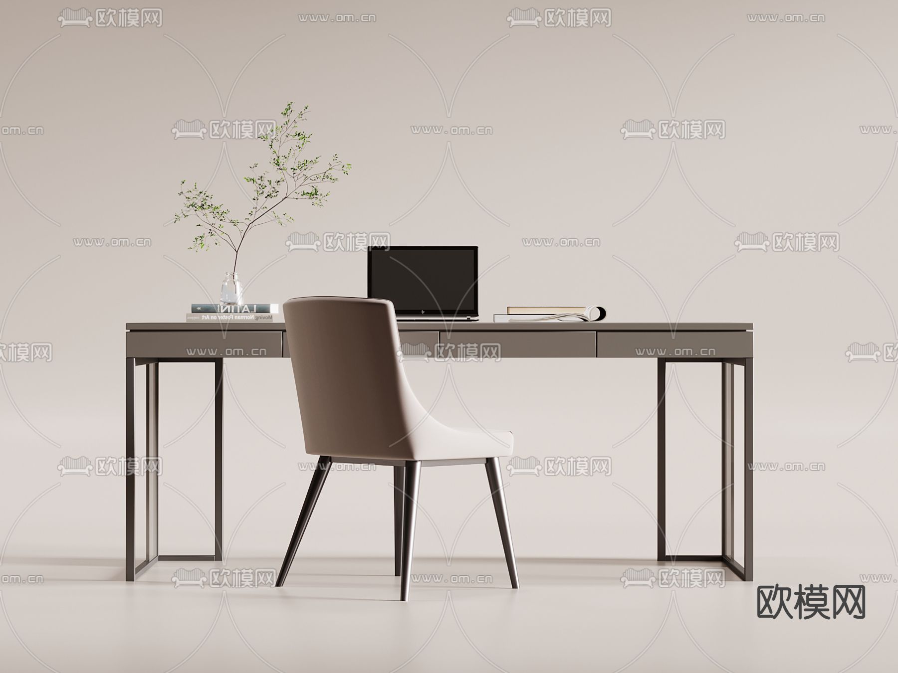 现代书桌椅su模型下载（渲染图1）