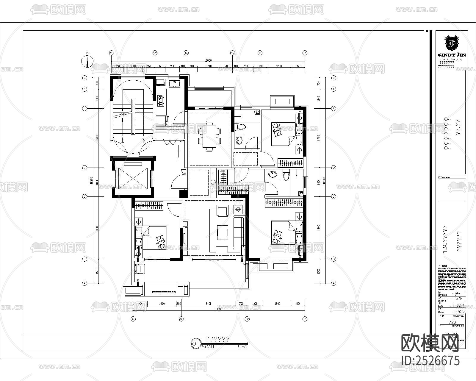 现代家装大平层CAD施工图-免费3dmax模型库-欧模网