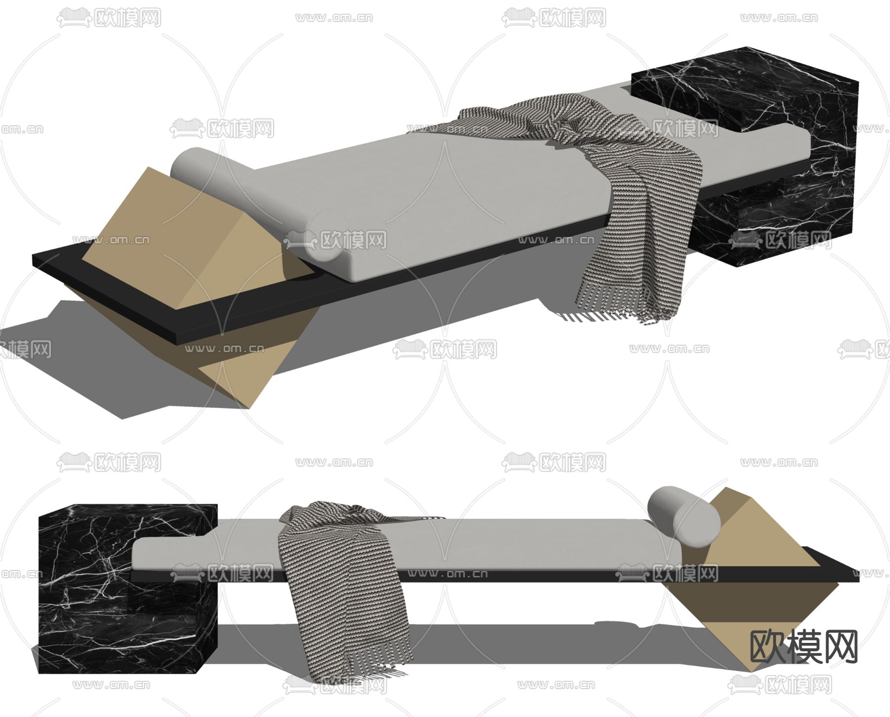 现代床尾凳su模型下载（渲染图2）