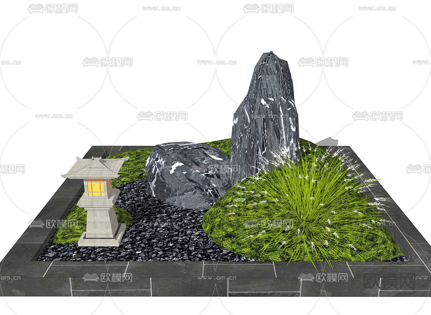 新中式景观石头小品su模型下载（渲染图1）