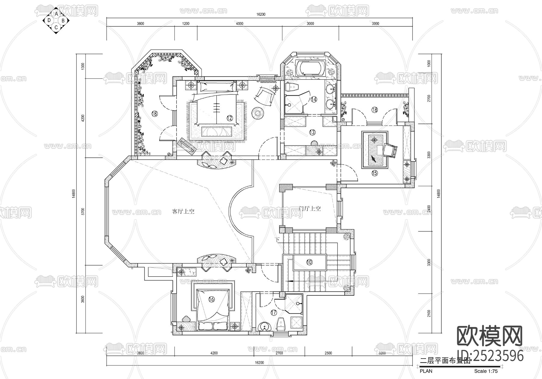 四层别墅CAD施工图下载（渲染图2）