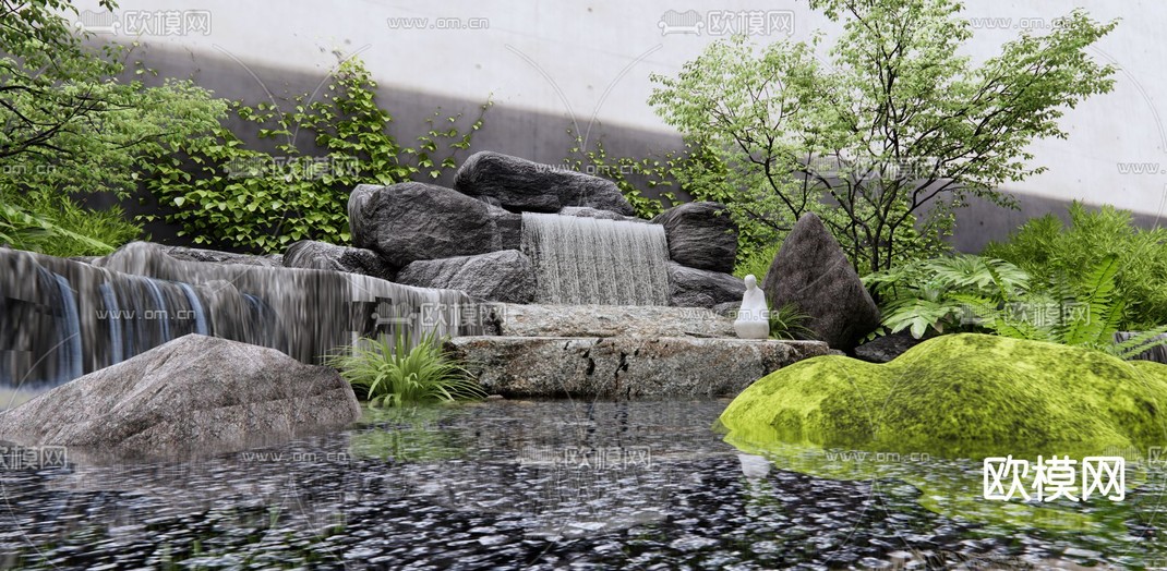 新中式喷泉 假山水景su模型下载_ID13032244_sketchup模型下载-欧模网