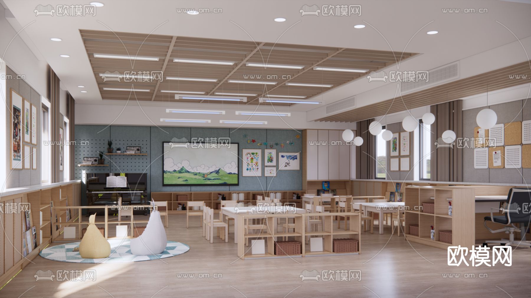 幼儿园教室su模型下载（渲染图1）