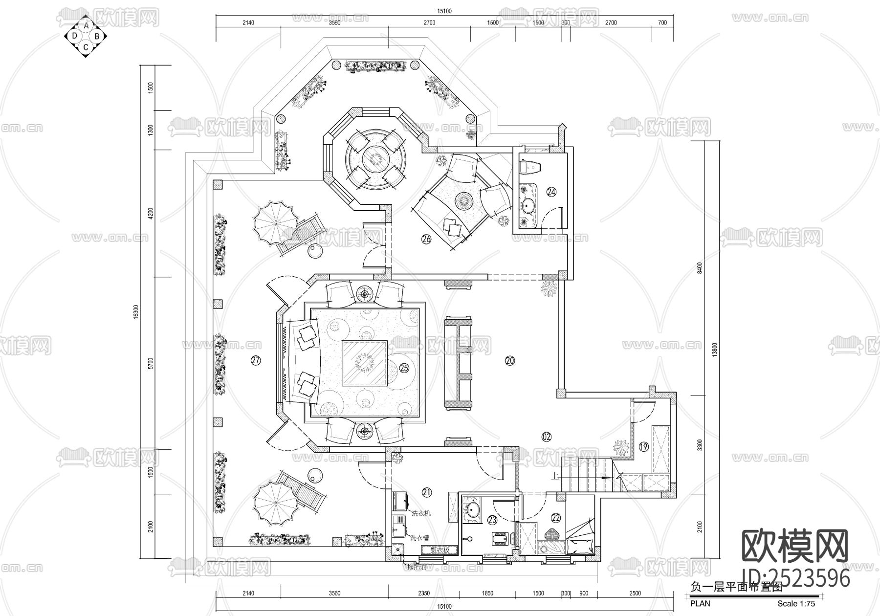 四层别墅CAD施工图下载（渲染图3）