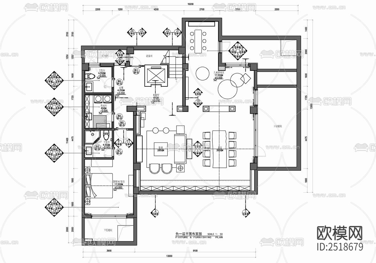 450㎡三层别墅CAD施工图下载（渲染图2）