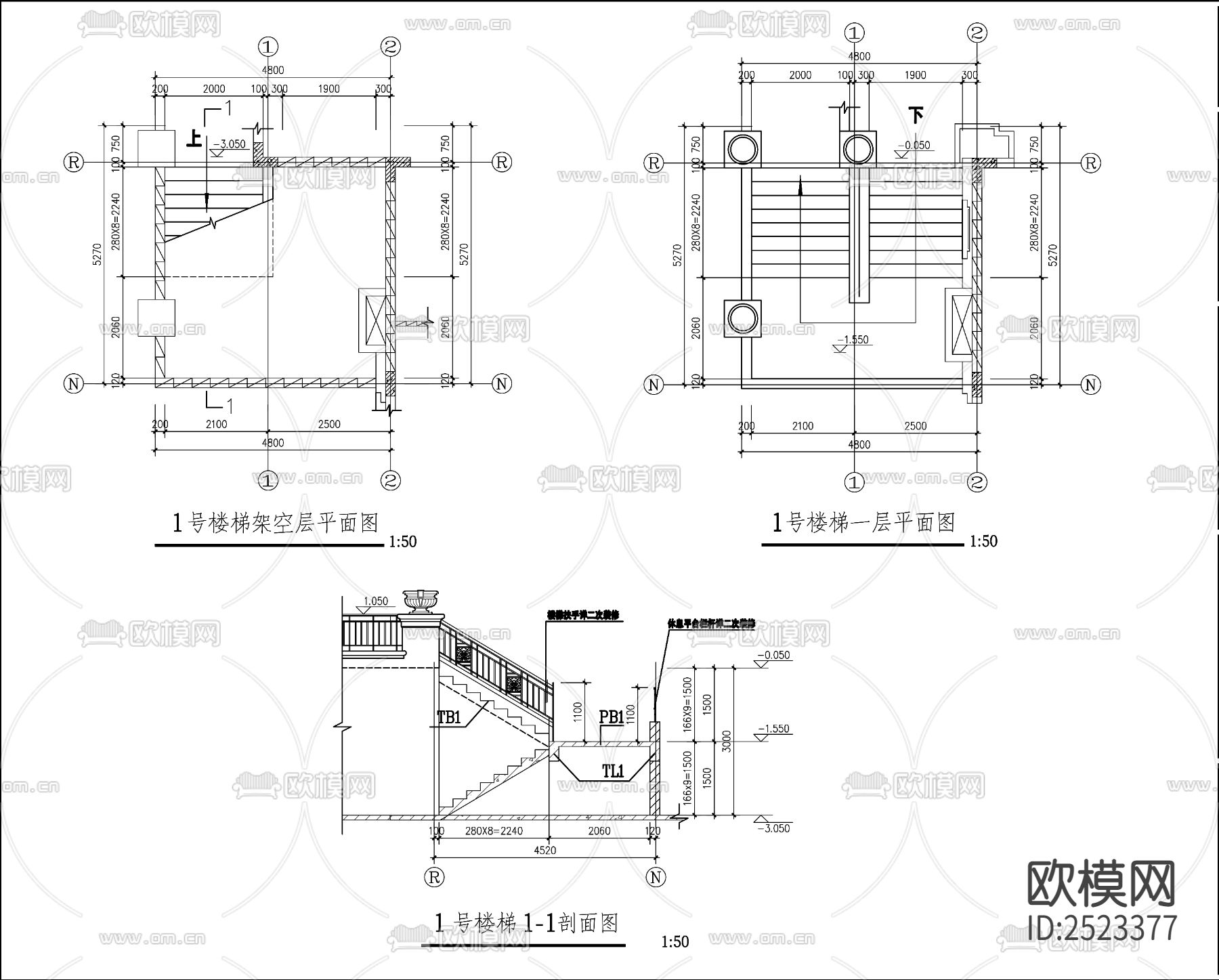 楼梯大样CAD施工图下载（渲染图2）