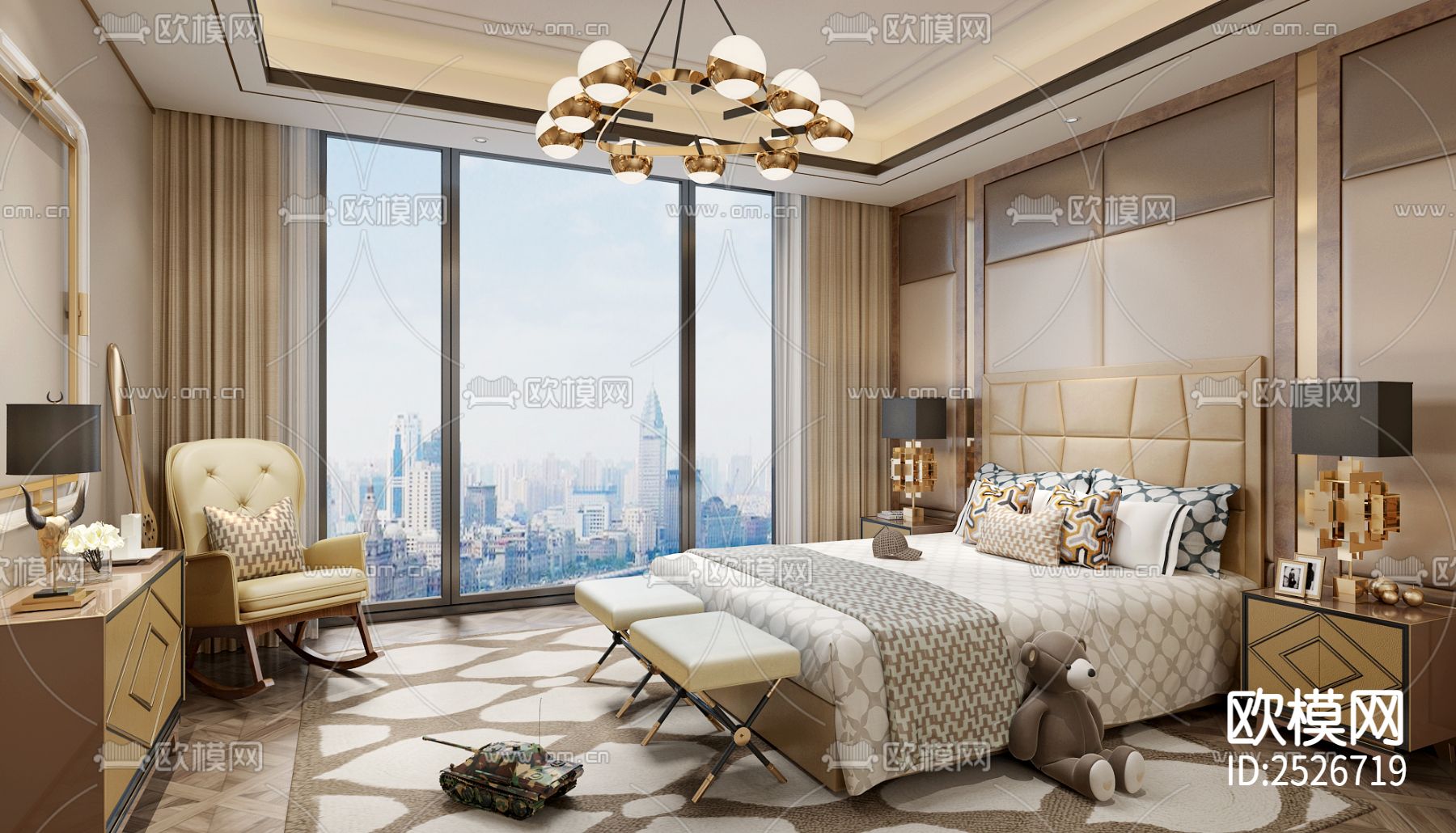 新中式家装大平层CAD施工图下载（渲染图2）