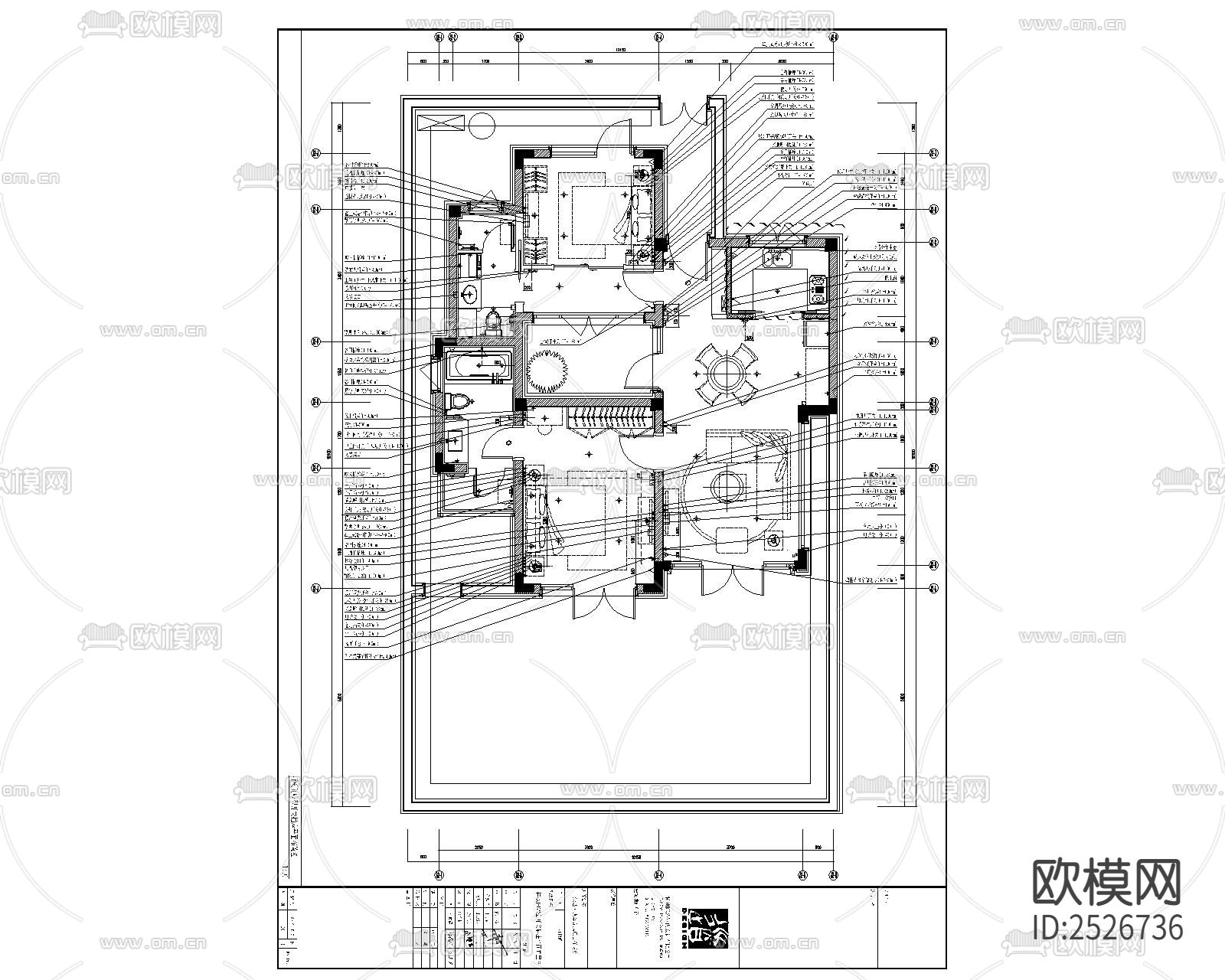 中式家装大平层CAD施工图下载（渲染图1）