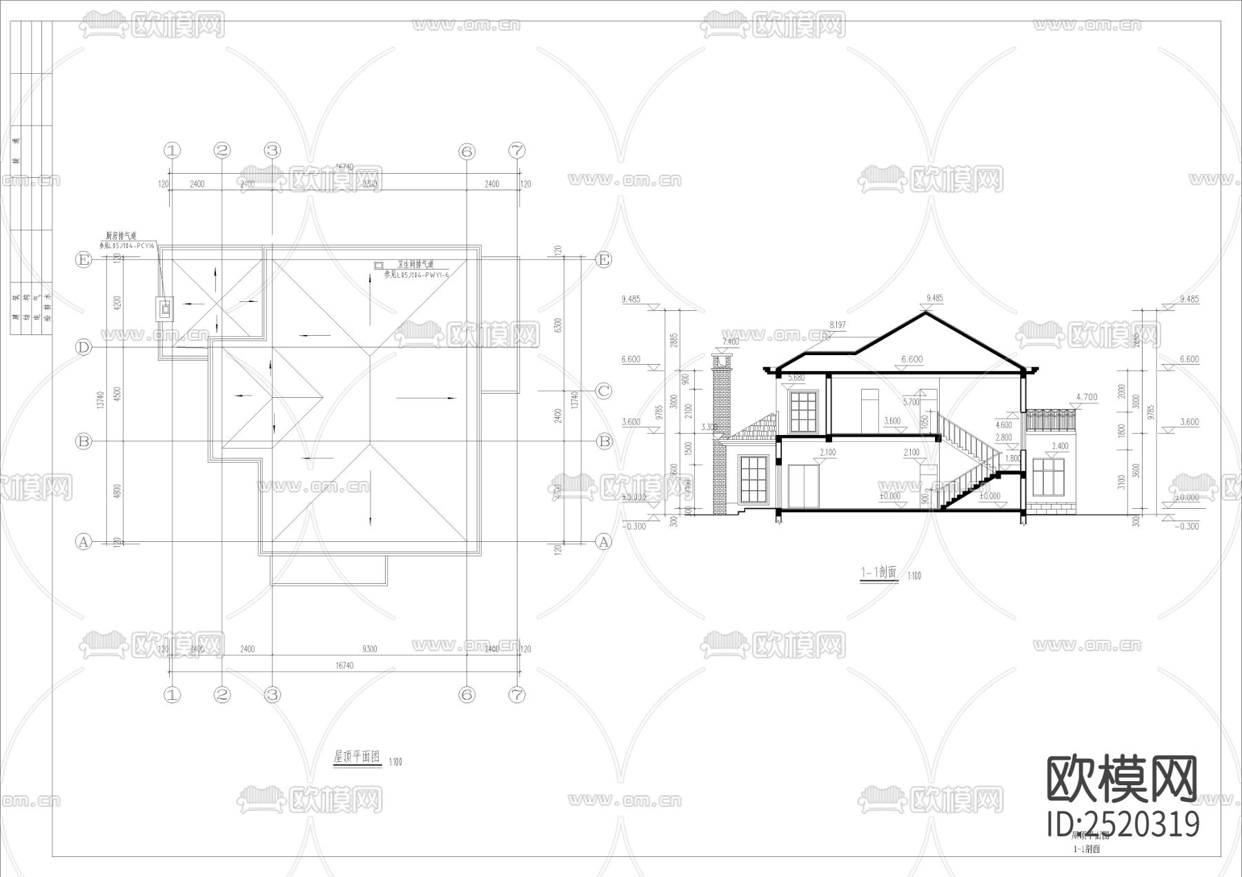 法式三百平双层别墅建筑cad施工图下载（渲染图3）