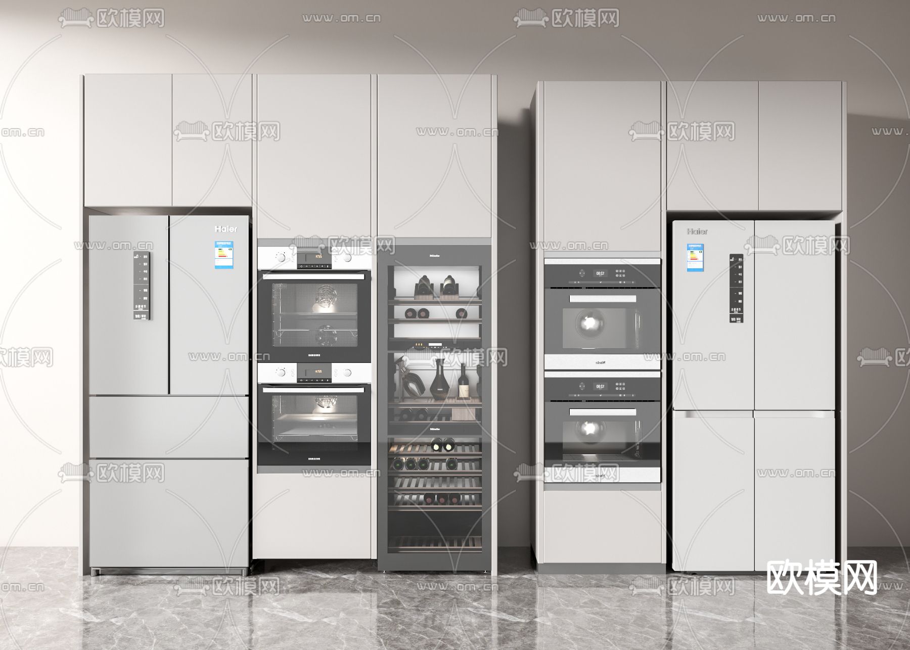 双门冰箱 冰箱柜 微波炉3d模型下载