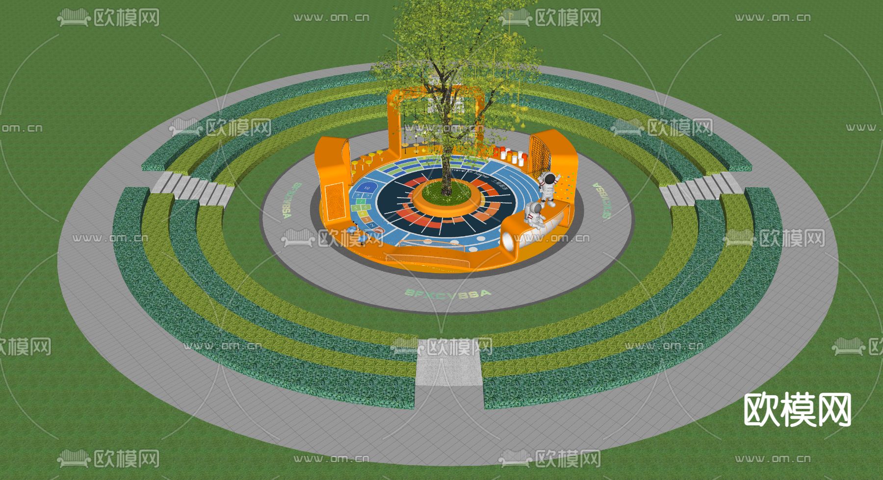 现代廊架 秋千su模型下载（渲染图2）