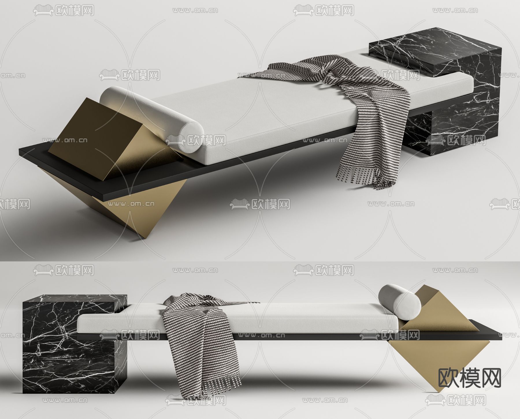 现代床尾凳su模型下载（渲染图1）