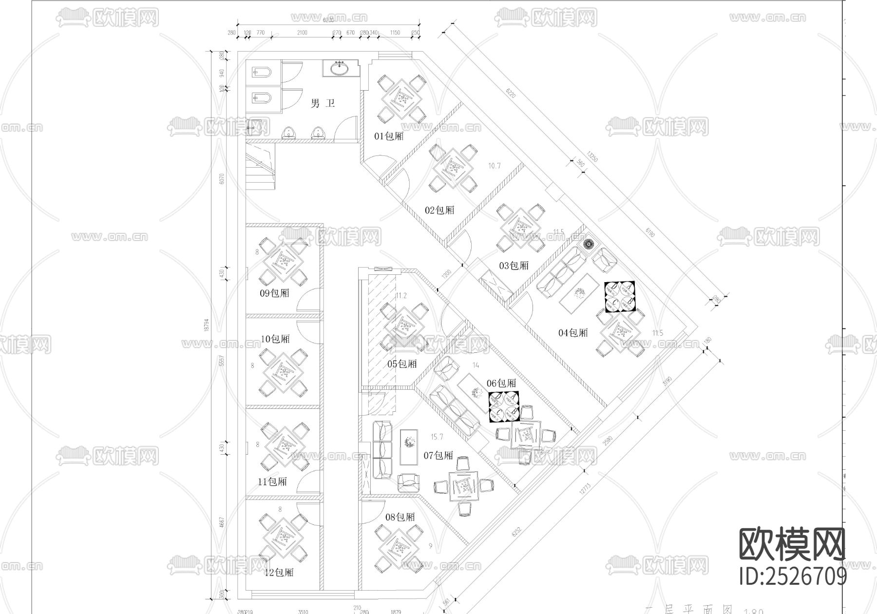 朝阳佳苑棋牌室CAD施工图下载（渲染图1）