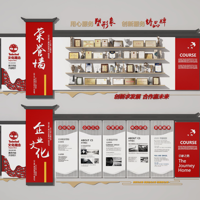  新中式党建文化墙 荣誉墙su模型 