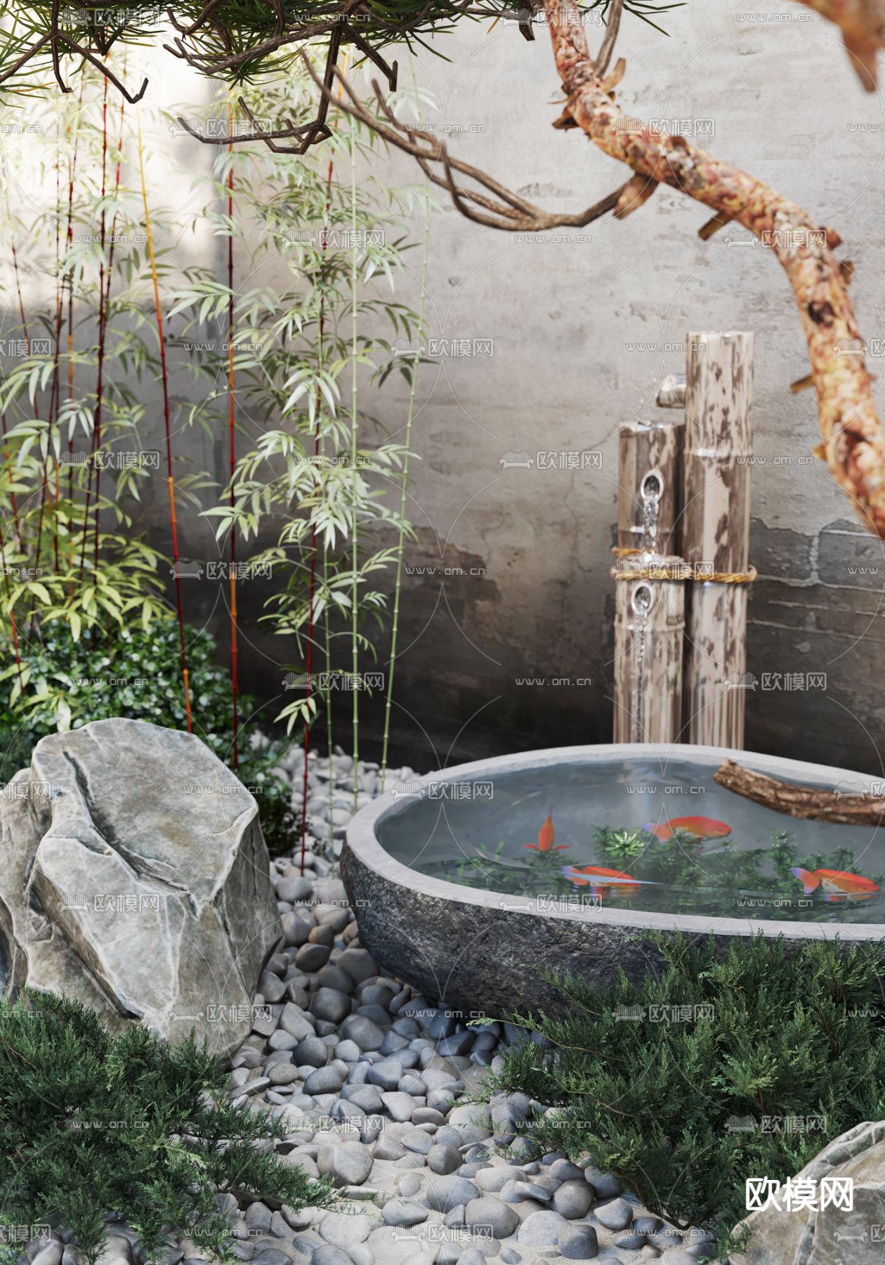 新中式门头 门面3d模型下载（渲染图2）