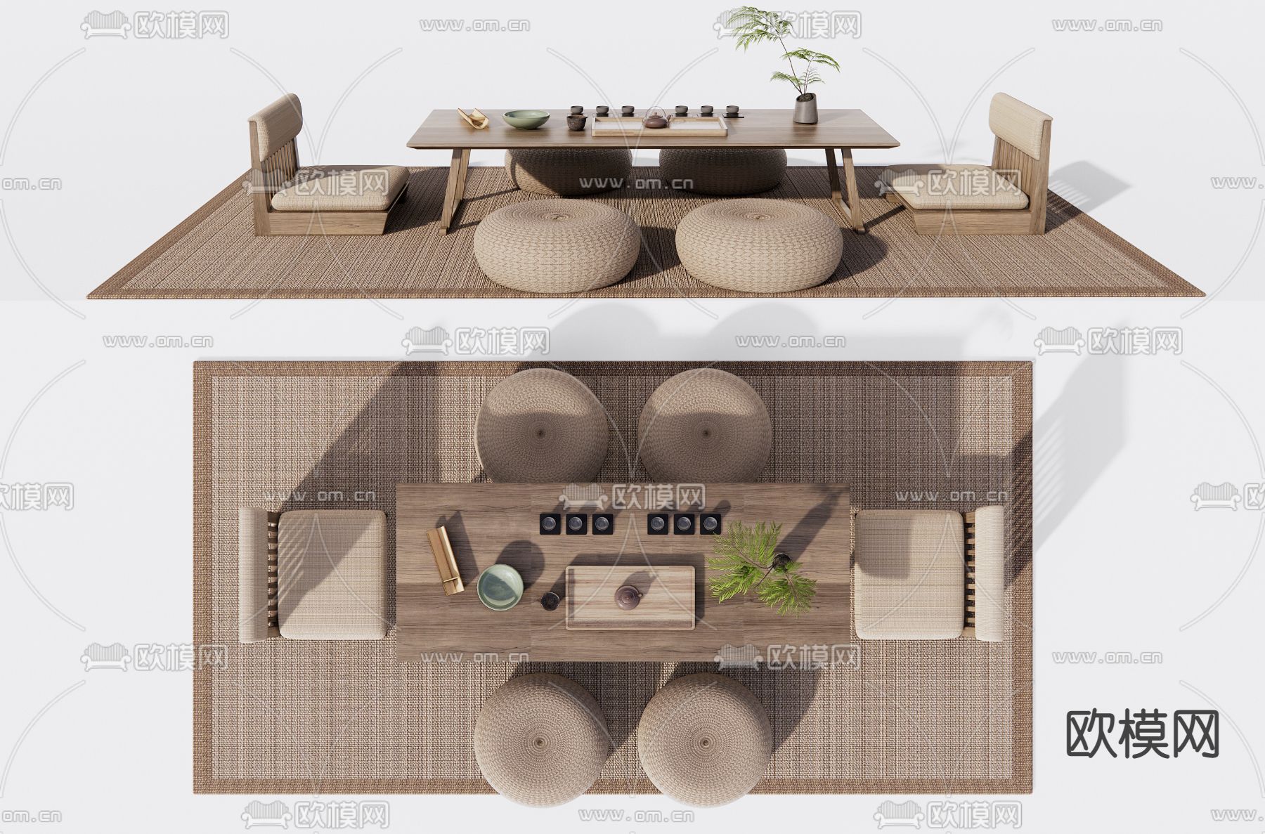 日式榻榻米茶台su模型下载