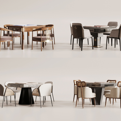  新中式麻将桌 棋牌桌椅su模型 