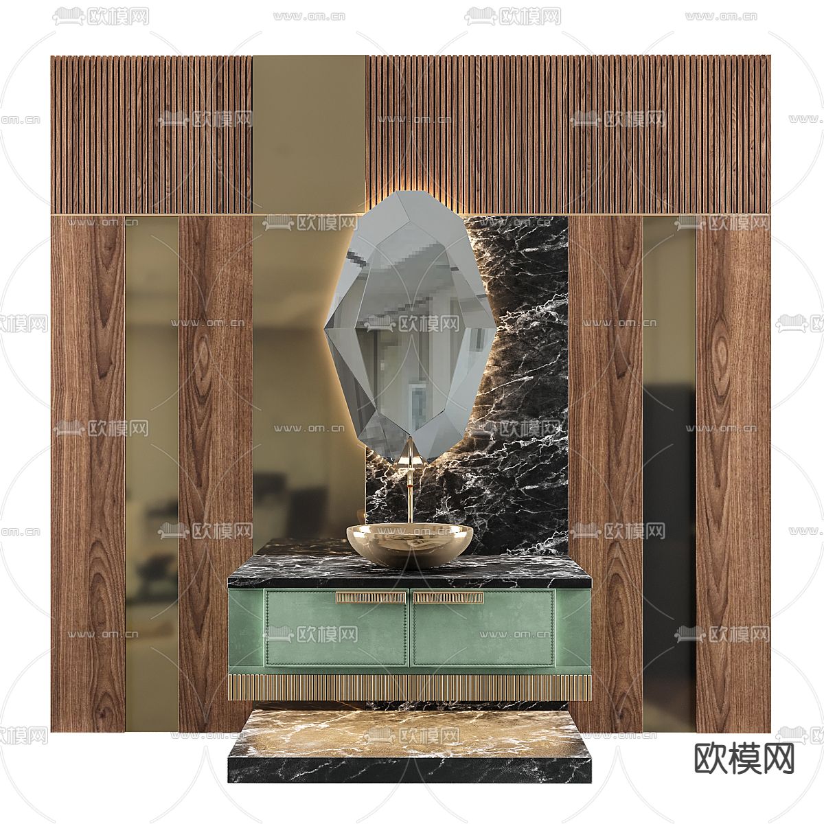 轻奢浴室柜 洗手台3d模型下载（渲染图1）