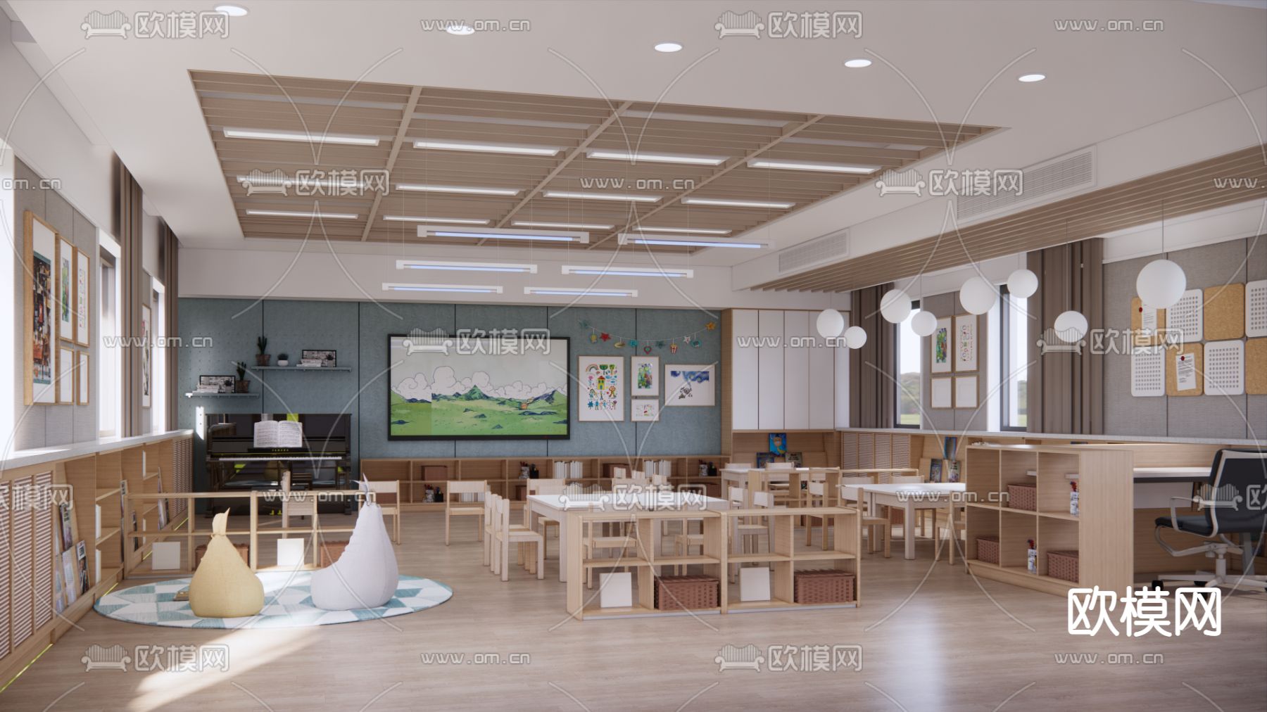 幼儿园教室su模型下载（渲染图2）